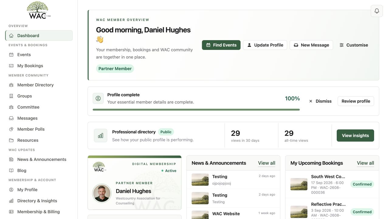 Partner membership dashboard example